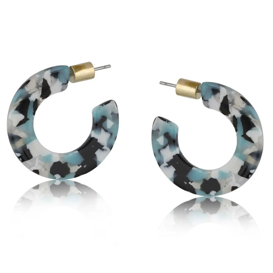 Resin Hoop Earrings - White/Blue/Black