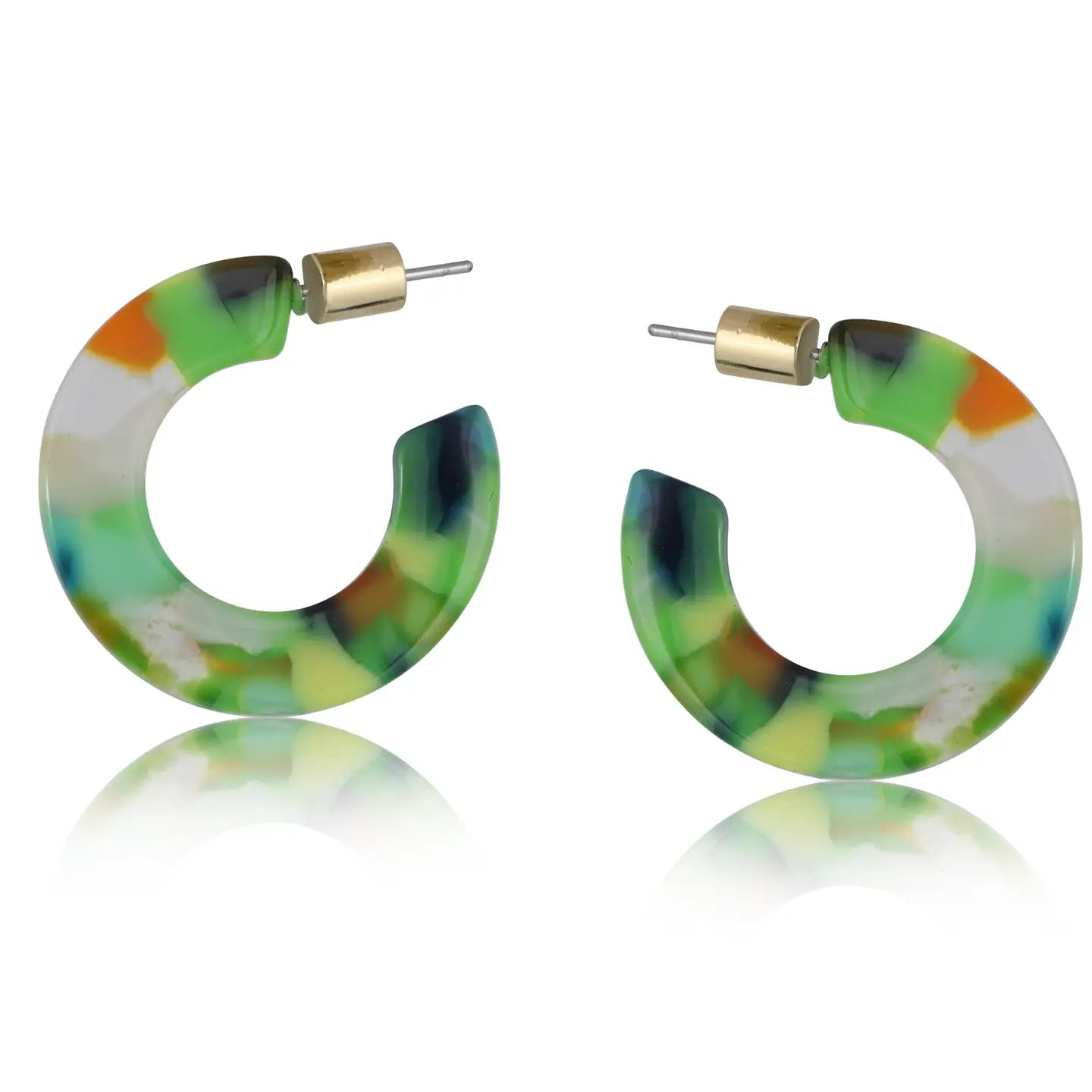 Resin Hoop Earrings - Green/Orange