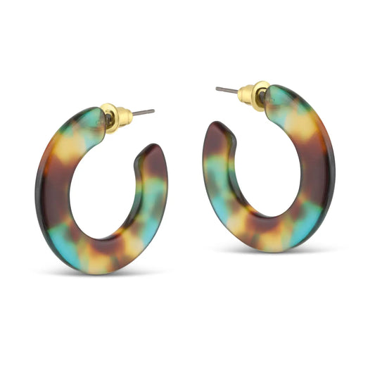 Resin Hoop Earrings - Blue/Yellow/Brown