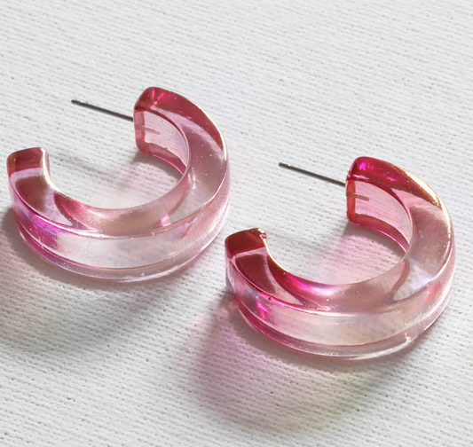 2-Tone Resin Hoop Earrings - Pink/White