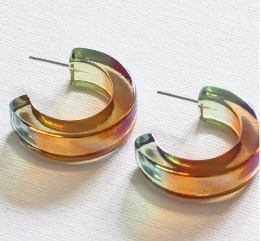 2-Tone Resin Hoop Earrings - Green/Pink