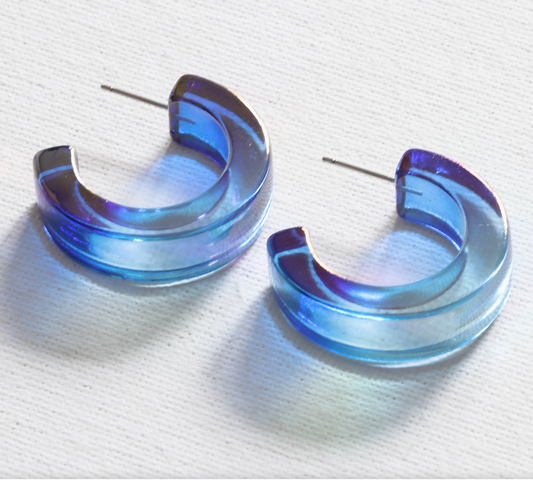 2-Tone Resin Hoop Earrings - Blue/Aqua