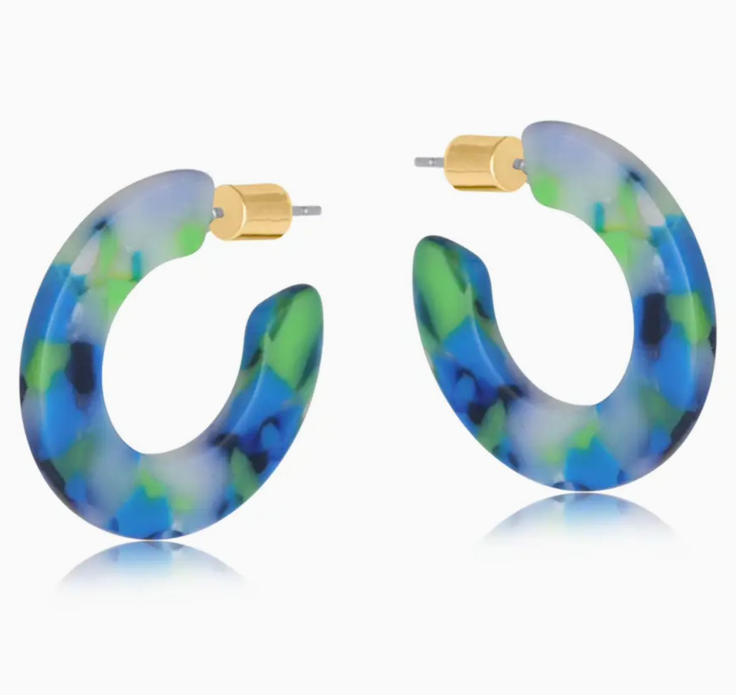 Flat Resin Hoop Earrings - Black/Blue/Green