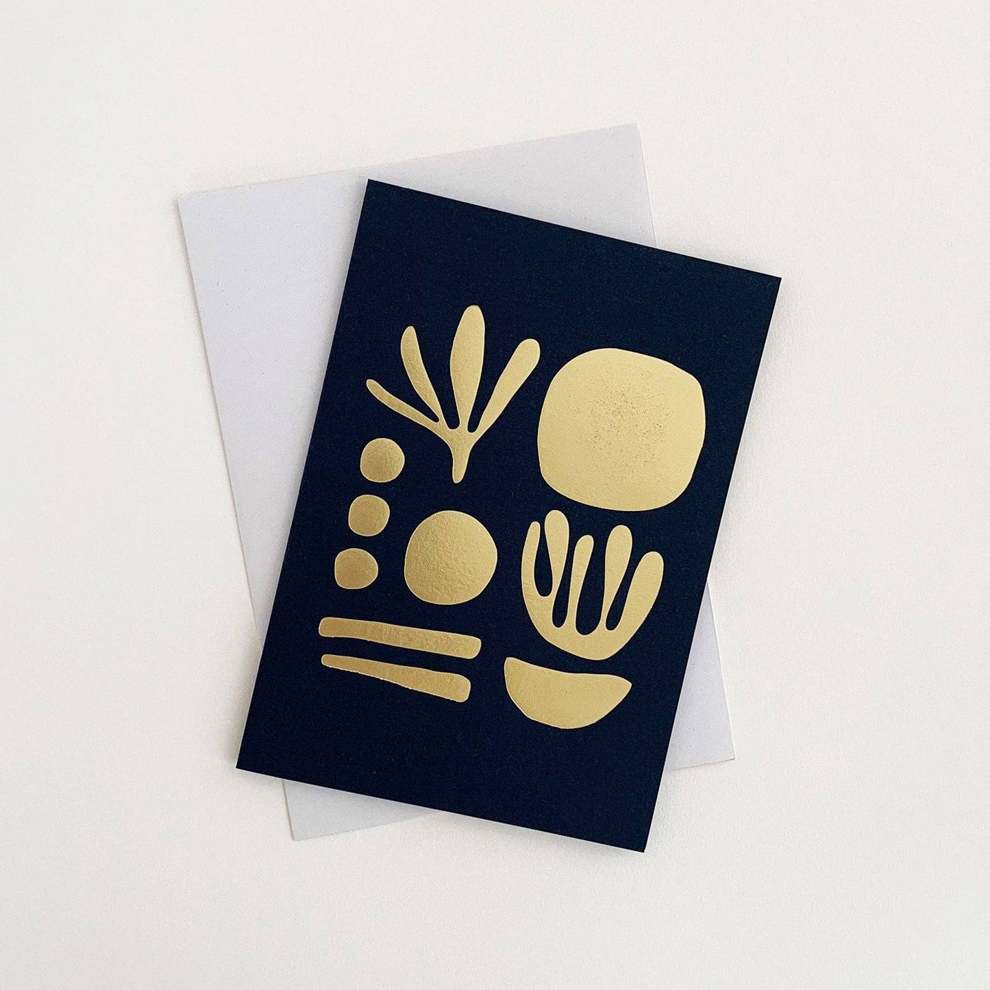 Seaweed, Brass & Navy, Foiled Greetings Card