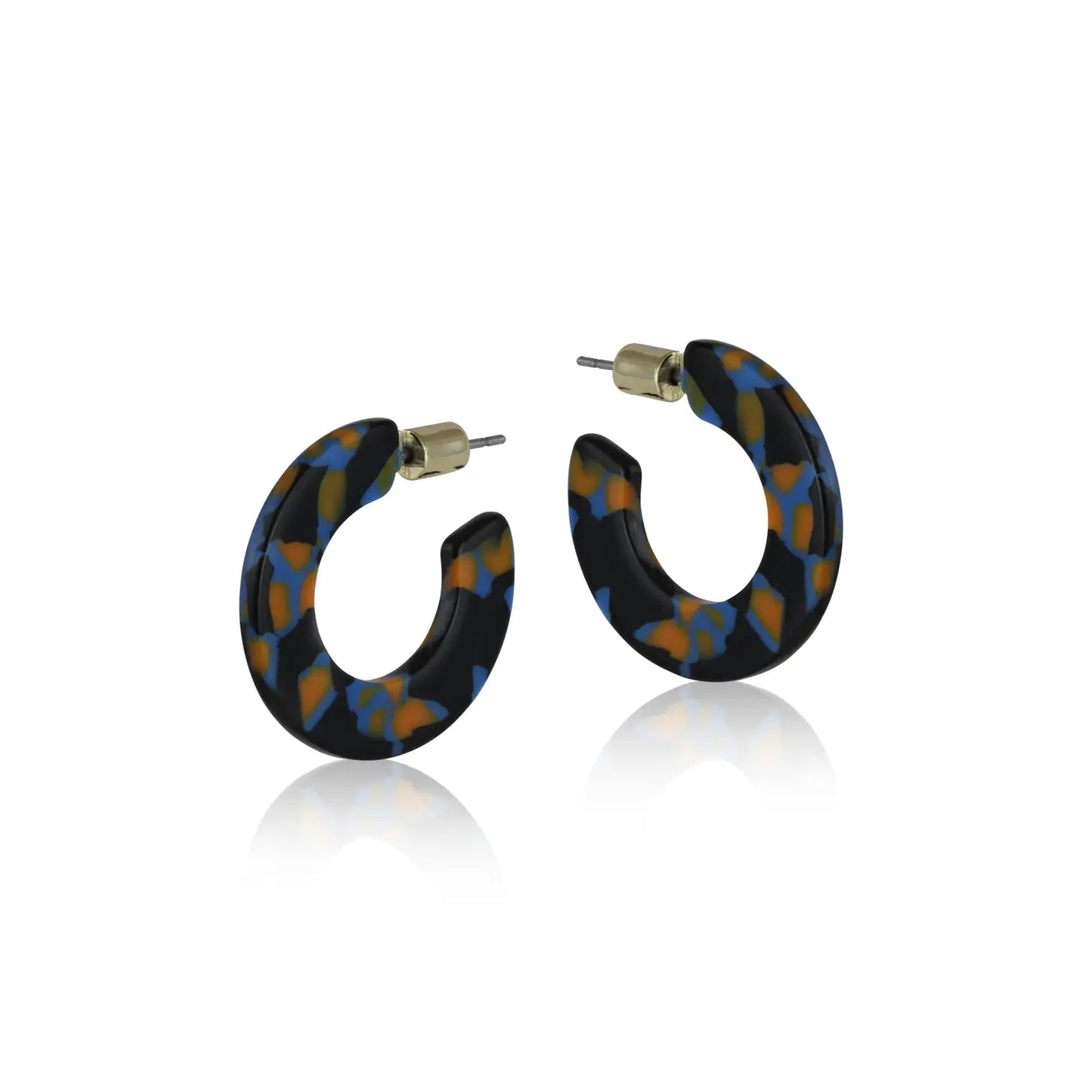 Resin Hoop Earrings - Blue/Black/Orange